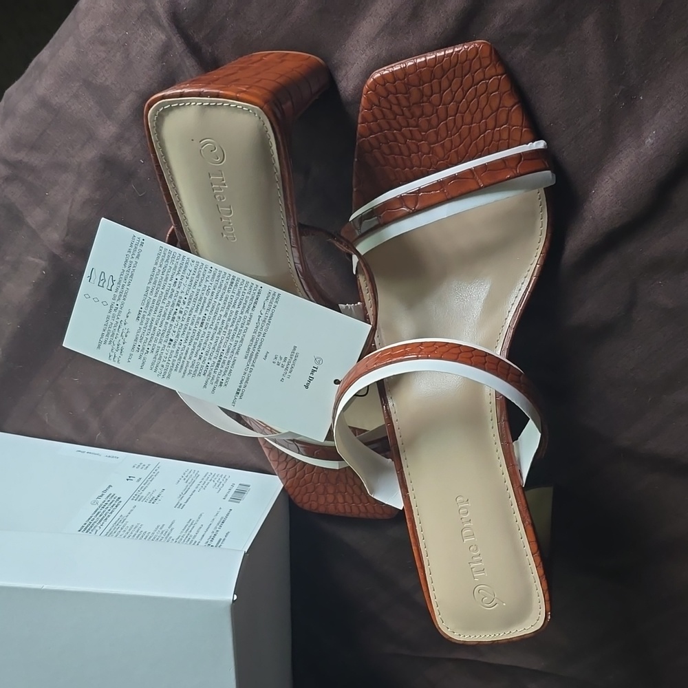 NWT The Drop Women's Avery Square Toe Two Strap High Heeled Sandal with box